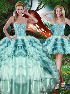 Organza Sleeveless Floor Length Quinceanera Dress and Beading and Ruffles and Ruffled Layers