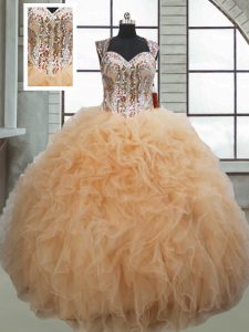 Dramatic Sweetheart Sleeveless Lace Up Quinceanera Dress Champagne Organza