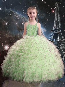 Customized Floor Length Ball Gowns Sleeveless Yellow Green Girls Pageant Dresses Lace Up
