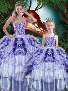 Beauteous Sweetheart Sleeveless Organza Sweet 16 Quinceanera Dress Beading and Ruffles and Ruffled Layers Lace Up