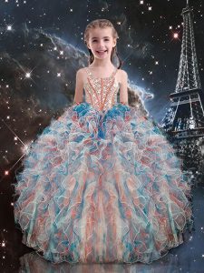 Elegant Multi-color Lace Up Straps Beading and Ruffles Little Girls Pageant Dress Organza Sleeveless