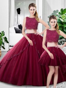 Fuchsia Scoop Zipper Lace and Ruching Quinceanera Gowns Sleeveless