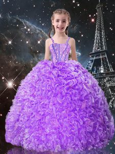 Admirable Lilac Sleeveless Organza Lace Up Little Girls Pageant Gowns for Quinceanera and Wedding Party