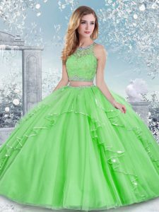 Clasp Handle Quinceanera Gowns Beading and Lace Sleeveless Floor Length