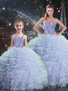 Exquisite Sleeveless Lace Up Floor Length Beading and Ruffles 15 Quinceanera Dress