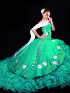 Sweet Turquoise Quinceanera Dress Sweetheart Sleeveless Brush Train Lace Up