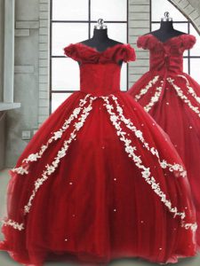 New Arrival Wine Red Sleeveless Brush Train Appliques Little Girls Pageant Dress Wholesale