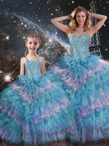 Modest Multi-color Sweetheart Neckline Beading and Ruffled Layers Quinceanera Dress Sleeveless Lace Up