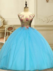 Scoop Sleeveless Organza Sweet 16 Dresses Appliques Lace Up