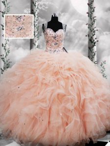 Gorgeous Tulle Sleeveless Floor Length Sweet 16 Quinceanera Dress and Beading and Ruffles