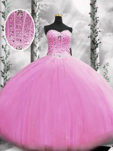 High End Tulle Sweetheart Sleeveless Lace Up Beading Quinceanera Dresses in Lilac