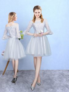 Stylish Off The Shoulder Half Sleeves Tulle Court Dresses for Sweet 16 Lace Lace Up