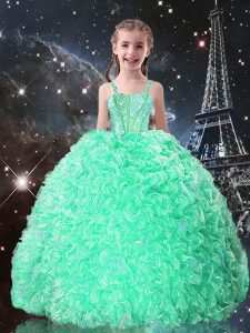 Admirable Straps Sleeveless Lace Up Little Girl Pageant Gowns Apple Green Organza