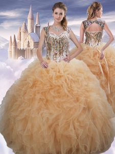 Discount Floor Length Ball Gowns Sleeveless Champagne Vestidos de Quinceanera Lace Up