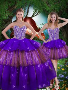 New Style Sleeveless Floor Length Beading and Ruffled Layers and Sequins Lace Up Sweet 16 Quinceanera Dress with Multi-color