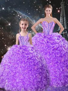 Adorable Lavender Lace Up Sweet 16 Dress Beading and Ruffles Sleeveless Floor Length