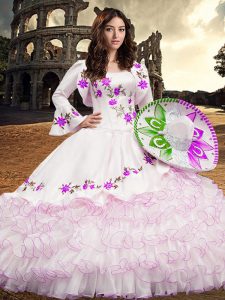 Custom Fit White Long Sleeves Organza Lace Up 15th Birthday Dress for Military Ball and Sweet 16 and Quinceanera