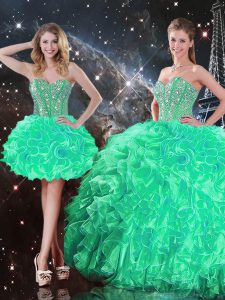 Ball Gowns 15 Quinceanera Dress Turquoise Sweetheart Organza Sleeveless Floor Length Lace Up