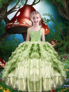 Yellow Green Straps Lace Up Beading and Ruffles and Ruffled Layers Little Girls Pageant Dress Wholesale Short Sleeves