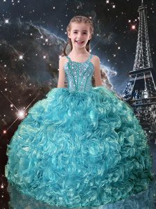 High Class Floor Length Ball Gowns Sleeveless Teal Little Girls Pageant Gowns Lace Up