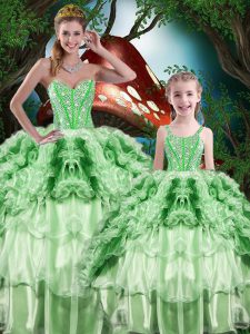Green Sleeveless Floor Length Beading and Ruffles and Ruffled Layers Lace Up Sweet 16 Dress
