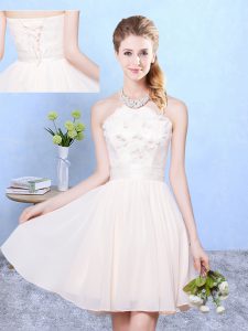 Best Selling Chiffon Sleeveless Knee Length Quinceanera Court Dresses and Lace