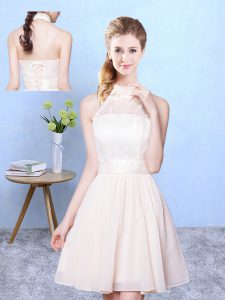 Trendy Champagne High-neck Lace Up Lace Quinceanera Court of Honor Dress Sleeveless