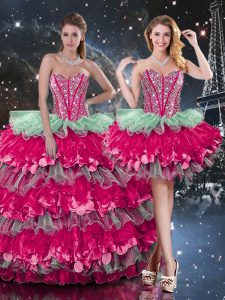 Hot Selling Multi-color Sweetheart Neckline Beading and Ruffles and Ruffled Layers Quinceanera Gowns Sleeveless Lace Up