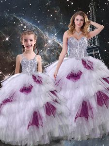 Eye-catching Organza Sleeveless Floor Length Quinceanera Gowns and Beading and Ruffled Layers