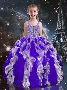 Beading and Ruffles Little Girls Pageant Dress Wholesale Purple Lace Up Sleeveless Floor Length