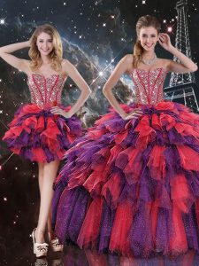 Exceptional Ball Gowns Quince Ball Gowns Multi-color Sweetheart Organza Sleeveless Floor Length Lace Up