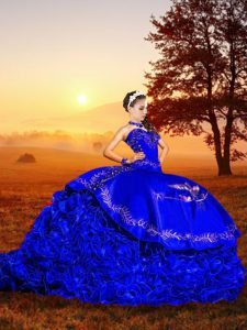 Designer Royal Blue 15th Birthday Dress Sweetheart Sleeveless Brush Train Lace Up