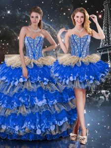 Hot Selling Multi-color Lace Up Sweetheart Beading and Ruffles and Ruffled Layers Quinceanera Dress Organza Sleeveless