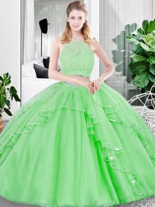 Spectacular Tulle Sleeveless Floor Length Sweet 16 Dress and Lace and Ruffled Layers