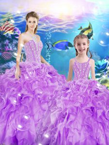 Sweetheart Sleeveless Lace Up Sweet 16 Quinceanera Dress Lilac Organza