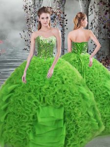 Exceptional Green Sleeveless Beading and Ruffles Floor Length Quinceanera Gown