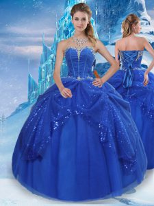 Beauteous Floor Length Lace Up Quinceanera Dresses Royal Blue for Military Ball and Sweet 16 and Quinceanera with Beading and Pick Ups