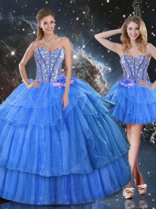 Luxurious Floor Length Ball Gowns Sleeveless Baby Blue Quinceanera Dress Lace Up
