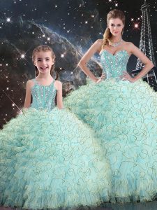 Floor Length Ball Gowns Sleeveless Light Blue Quinceanera Dresses Lace Up