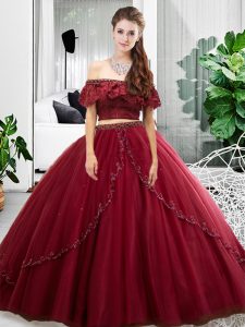 New Arrival Off The Shoulder Sleeveless Tulle Sweet 16 Dress Lace and Ruffles Lace Up