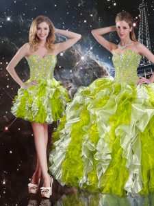 Enchanting Multi-color 15 Quinceanera Dress Military Ball and Sweet 16 and Quinceanera with Beading and Ruffles Sweetheart Sleeveless Lace Up