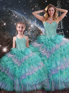 Exceptional Floor Length Ball Gowns Sleeveless Multi-color Vestidos de Quinceanera Lace Up