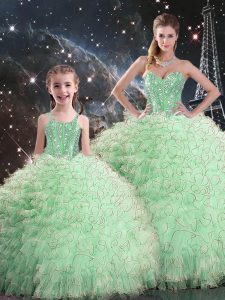 Charming Apple Green Quinceanera Dress Military Ball and Sweet 16 and Quinceanera with Beading and Ruffles Sweetheart Sleeveless Lace Up