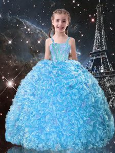 Aqua Blue Sleeveless Organza Lace Up Kids Formal Wear for Quinceanera and Wedding Party