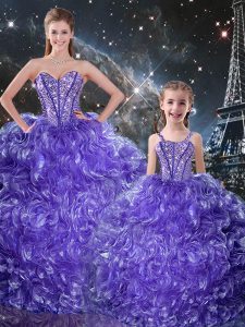 Flirting Purple Sleeveless Organza Lace Up Quinceanera Gown for Military Ball and Sweet 16 and Quinceanera