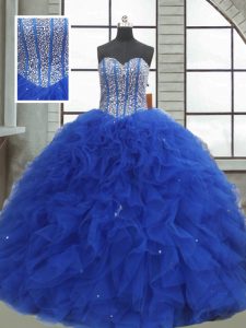 Sweetheart Sleeveless Lace Up Quince Ball Gowns Royal Blue Organza