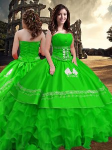 Flare Embroidery and Ruffled Layers Sweet 16 Quinceanera Dress Green Zipper Sleeveless Floor Length
