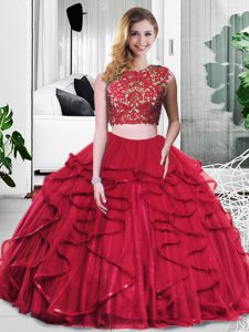 Luxury Tulle Sleeveless Floor Length Ball Gown Prom Dress and Lace and Ruffles