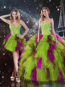 Multi-color Tulle Lace Up Sweetheart Sleeveless High Low Quinceanera Dress Ruffles