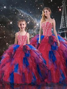 High Class Tulle Sweetheart Sleeveless Lace Up Beading and Ruffled Layers Quinceanera Dress in Multi-color